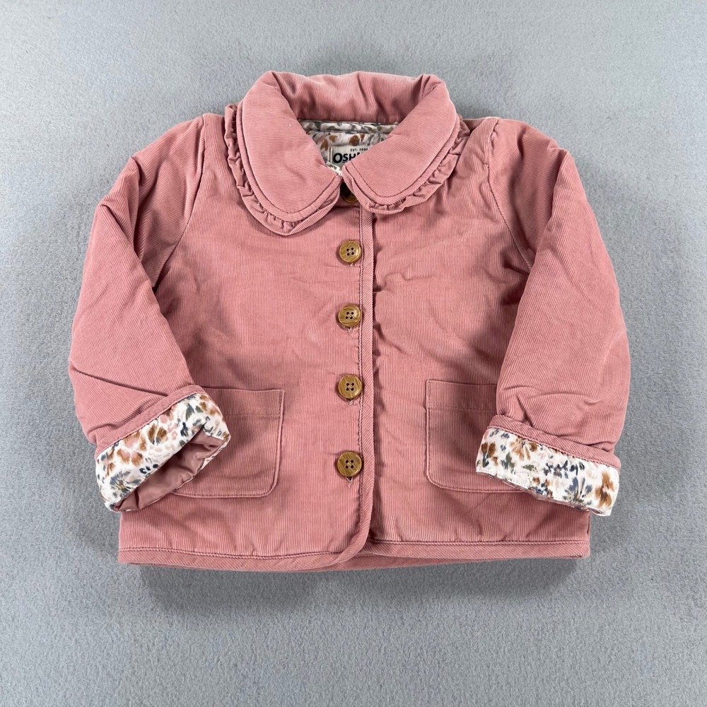 OshKosh Bgosh Toddler Girls Pink Corduroy Quilted Jacket Ruffle Collar 3T NEW